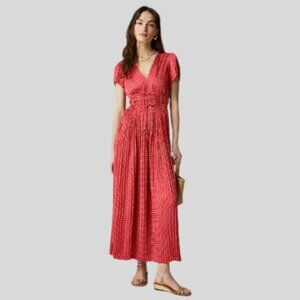 J. Crew Pleated Tie-waist Dress in Luster Georgette Red Size 8 NWT